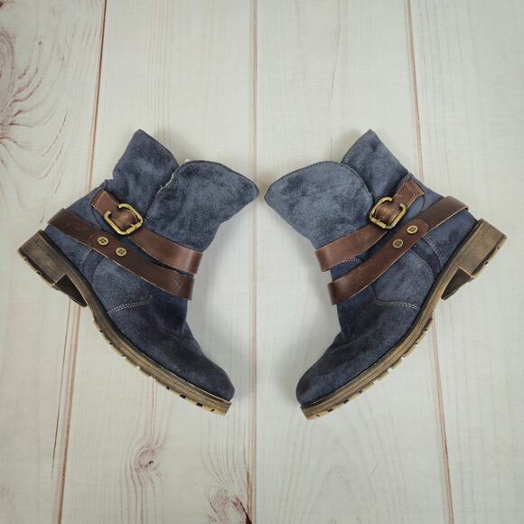 Naturalizer Talley Suede Sherpa Moto Boots Navy 8.5W - Picture 3 of 14